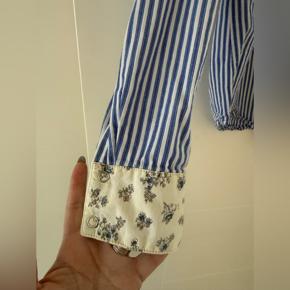ADORA Blue & Cream Striped and Floral Button-Down Shirt - Picture 10 of 13